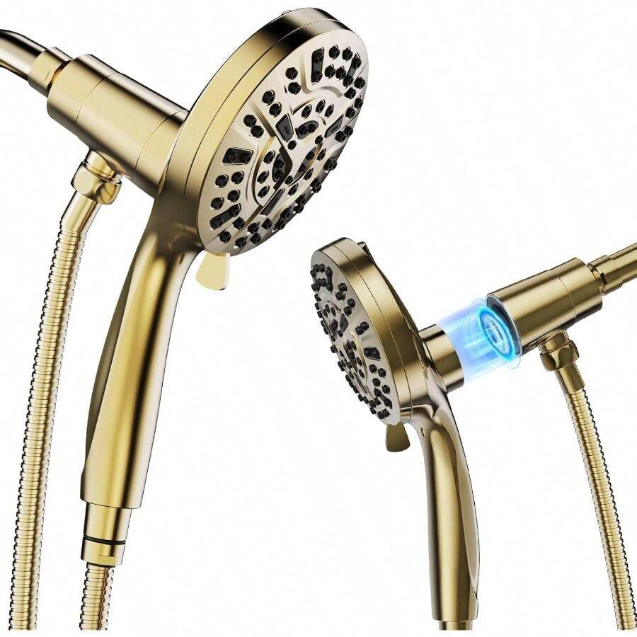 High Pressure Shower Head Handheld - หัวฝักบัวมือถือแรงดันสูง 10 รู ชุบทองขัดเงา หัวฉีดป้องกันการอุดตัน พร้อมระบบฉีดน้ำแรงดันสูงในตัวสำหรับทำความสะอาดอ่างอาบน้ำ