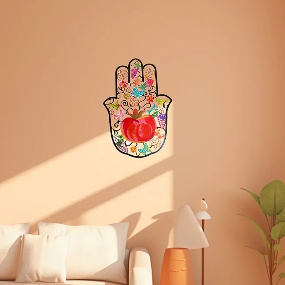 Home Decor - CIFBUY งานศิลปะโลหะติดผนังรูปมือฮัมซา ลายดอกไม้ทับทิมหลากสีและผีเสื้อ แบบตัด 2 มิติ