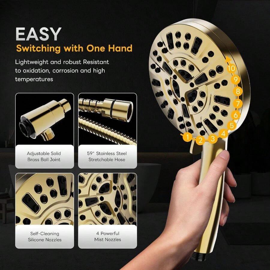 หัวฝักบัวมือถือแรงดันสูง 10 รู - High Pressure Shower Head Handheld บทวิจารณ์และราคา